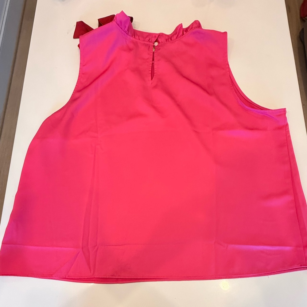J. Crew Sleeveless Bow-Neck Silk Shell — Fuchsia Pink - Picture 2 of 9